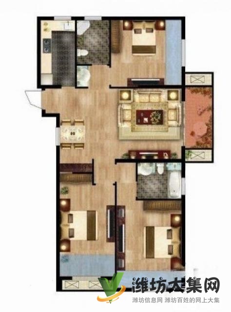 奎文区泰华北 万达近福寿街一楼带院89平3室 精装